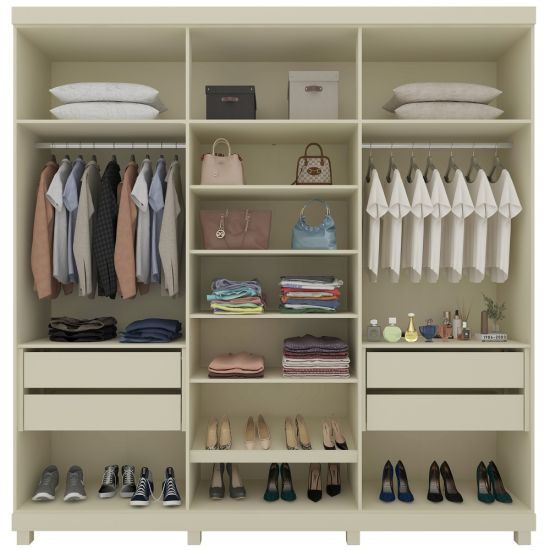 Guarda Roupas Roupeiro Casal Gelius Imperatriz 06 portas 4 gavetas 100% MDF espelho e pés  OFF White 