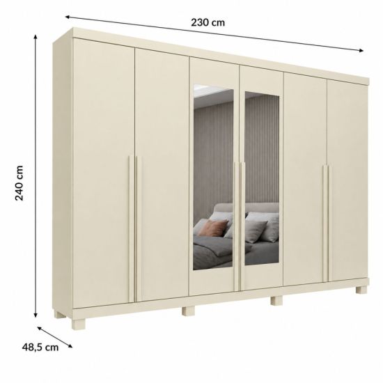 Guarda Roupas Roupeiro Casal Gelius Imperatriz 06 portas 4 gavetas 100% MDF espelho e pés  OFF White 