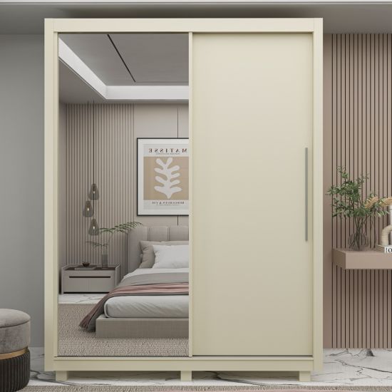 Guarda Roupa Solteiro Gelius Royale 2 portas de correr 3 gavetas com espelho pés OFF White