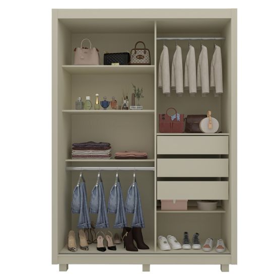 Guarda Roupa Solteiro Gelius Royale 2 portas de correr 3 gavetas com espelho pés OFF White