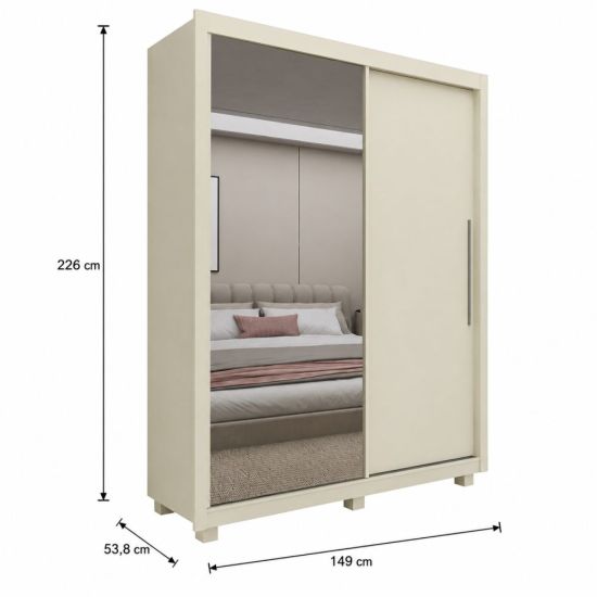 Guarda Roupa Solteiro Gelius Royale 2 portas de correr 3 gavetas com espelho pés OFF White