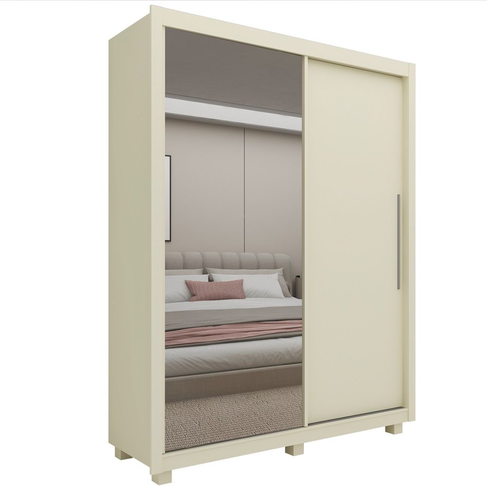 Guarda Roupa Solteiro Gelius Royale 2 portas de correr 3 gavetas com espelho pés OFF White