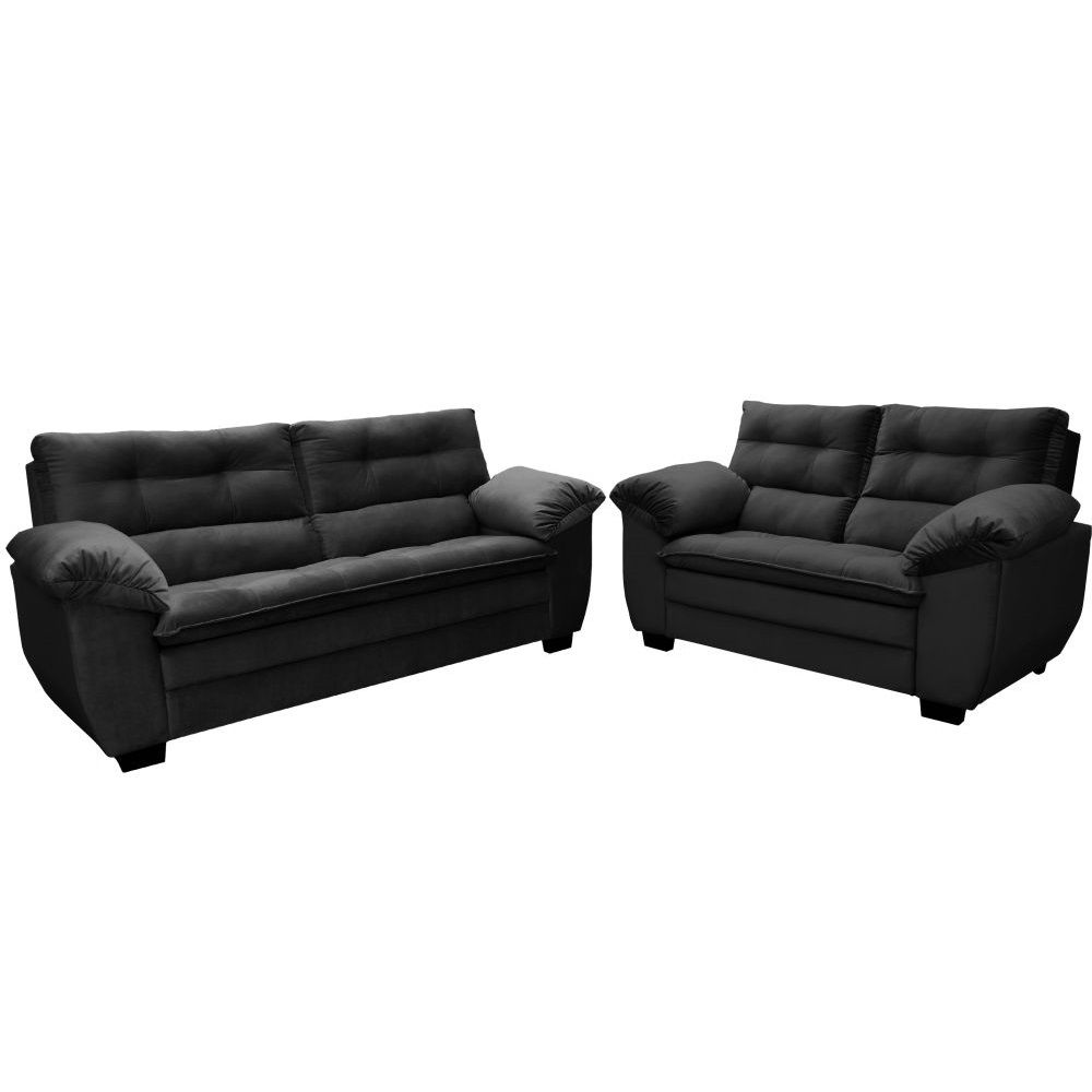 Conjunto Sofá Hellen Premium 3 e 2 lugares em tecido Platinium Preto 