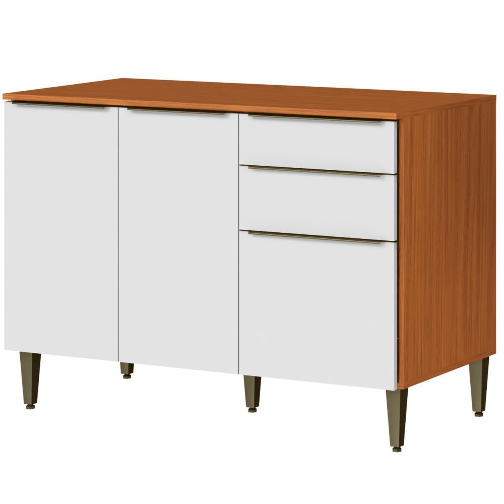 Balcão Triplo Aramóveis Luana 100% MDF 2 gavetas 3 portas, largura 120 cm Cinamomo Branco