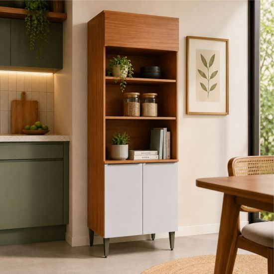 Paneleiro Torre Quente Aramóveis Luana 100% MDF nicho para forno e micro-ondas 4 portas  Cinamomo Branco 