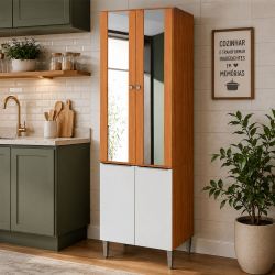 Paneleiro Torre Quente cristaleira duplo Aramóveis Luana 100% MDF 4 portas  Cinamomo Branco 