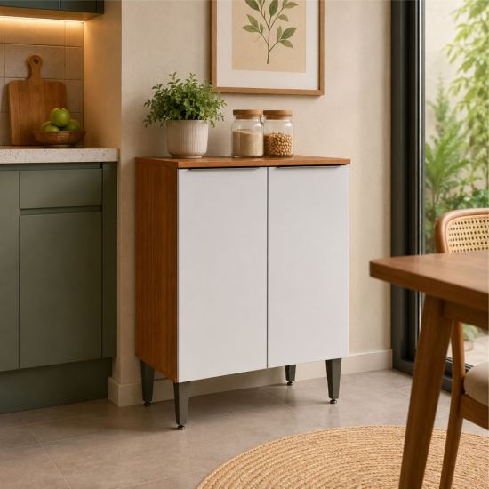 Balcão Duplo Aramóveis Luana 100% MDF 2 portas, largura 70 cm Cinamomo Branco
