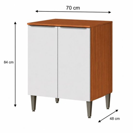 Balcão Duplo Aramóveis Luana 100% MDF 2 portas, largura 70 cm Cinamomo Branco