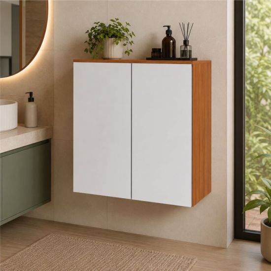 Armário Aéreo Duplo Aramóveis Luana 100% MDF 2 portas Cinamomo Branco 