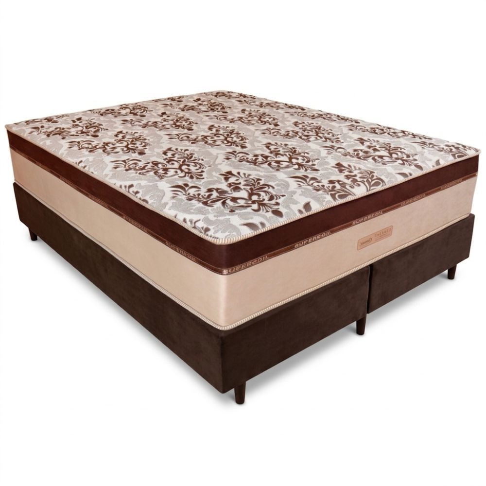 Cama Box Casal King Size Ortho Essence molas ensacadas  base Gazin Sommier largura de 193 cm Marrom