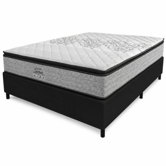 Conjunto Cama Box Casal Ortho Secret em molas ensacadas com base Gazin Sommier largura de 138 cm Cinza Preto
