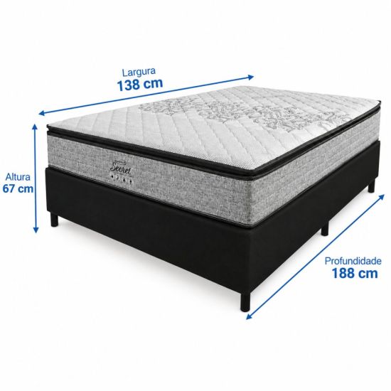 Conjunto Cama Box Casal Ortho Secret em molas ensacadas com base Gazin Sommier largura de 138 cm Cinza Preto