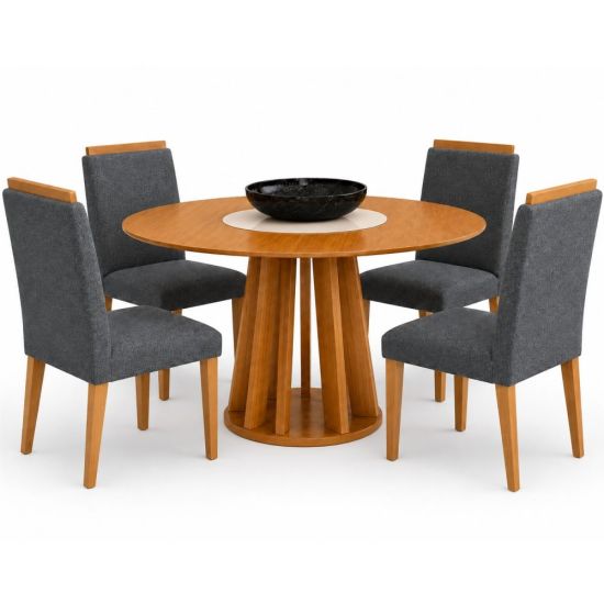 Mesa Sala de Jantar Valdemóveis Flora com prato giratório 4 cadeiras Setec Arezzo Cinamomo OFF White