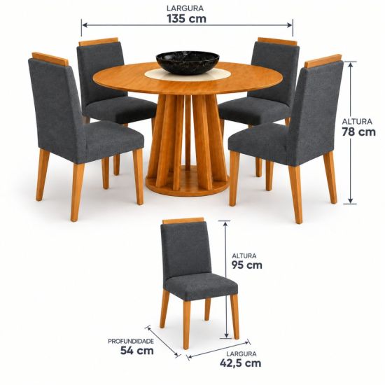 Mesa Sala de Jantar Valdemóveis Flora com prato giratório 4 cadeiras Setec Arezzo Cinamomo OFF White