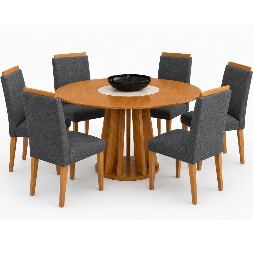 Mesa Sala Jantar valdemóveis Flora prato giratório  6 cadeiras Setec Arezzo Cinamomo OFF White 