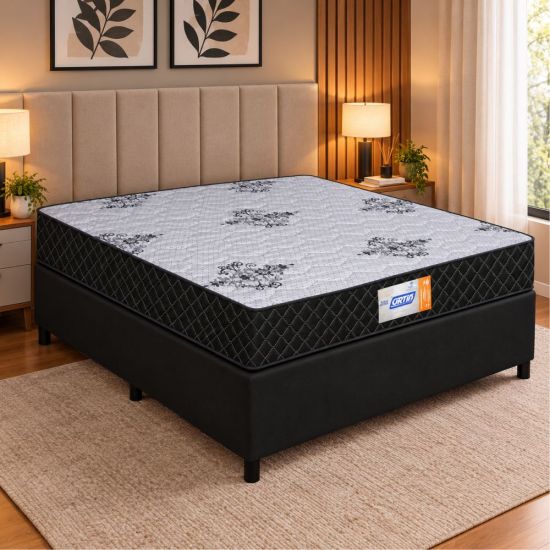 Cama Box Casal Gazin Supreme D33 base Sommier altura de 56 cm largura de 138 cm Preto