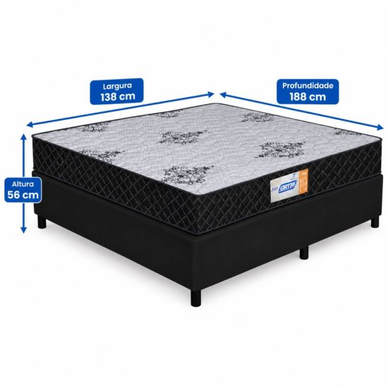 Cama Box Casal Gazin Supreme D33 base Sommier altura de 56 cm largura de 138 cm Preto