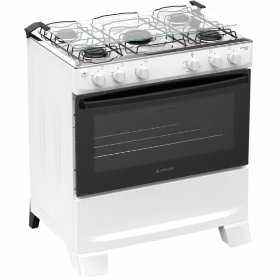 Fogão 5 Bocas Branco com mesa Inox Atlas Mônaco Plus Bivolt