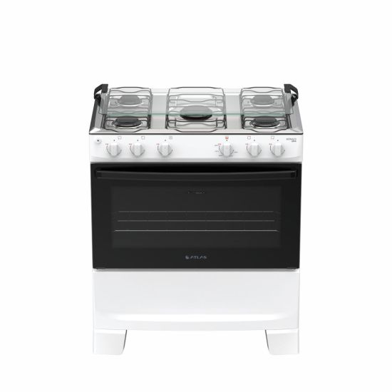 Fogão 5 Bocas Branco com mesa Inox Atlas Mônaco Plus Bivolt