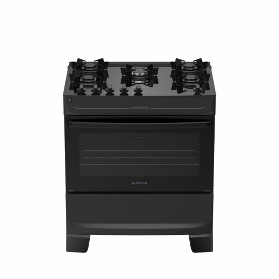 Fogão 5 bocas Preto com mesa de vidro Atlas Mônaco Top Glass Bivolt