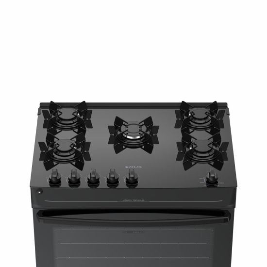 Fogão 5 bocas Preto com mesa de vidro Atlas Mônaco Top Glass Bivolt