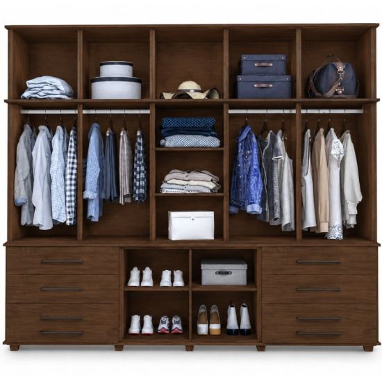 Guarda Roupas de Casal Luapa Lisboa Triplex 12 portas 6 gavetas com maleiro pés Malbec