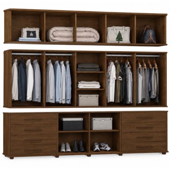 Guarda Roupas de Casal Luapa Lisboa Triplex 12 portas 6 gavetas com maleiro pés Malbec