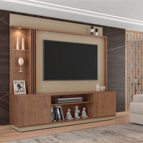 Home Painel Bechara Atlanta com LED  TV de ate 65 polegadas pés de rodízios Freijo Fendi