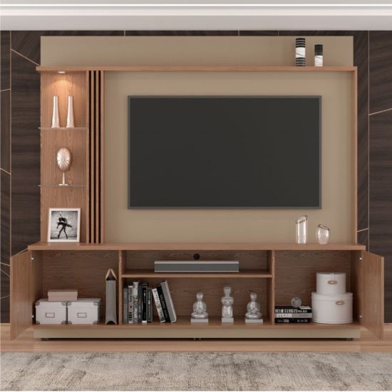 Home Painel Bechara Atlanta com LED  TV de ate 65 polegadas pés de rodízios Freijo Fendi