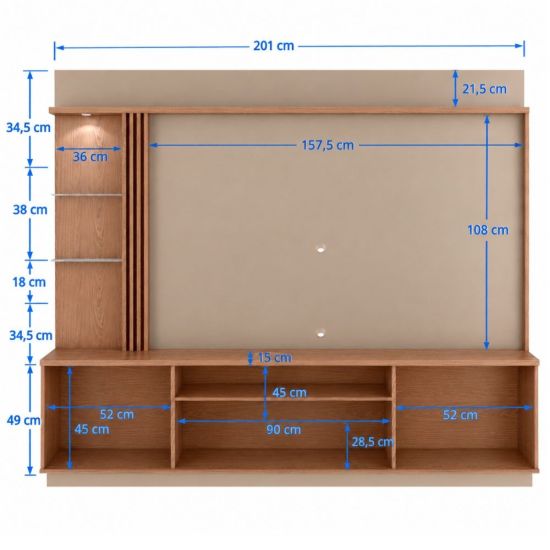 Home Painel Bechara Atlanta com LED  TV de ate 65 polegadas pés de rodízios Freijo Fendi