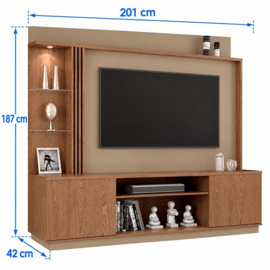 Home Painel Bechara Atlanta com LED  TV de ate 65 polegadas pés de rodízios Freijo Fendi