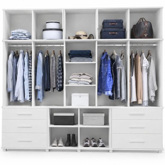Guarda Roupas de Casal Luapa Lisboa Triplex 12 portas 6 gavetas com maleiro pes Branco 