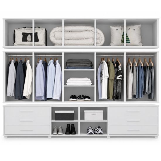 Guarda Roupas de Casal Luapa Lisboa Triplex 12 portas 6 gavetas com maleiro pes Branco 