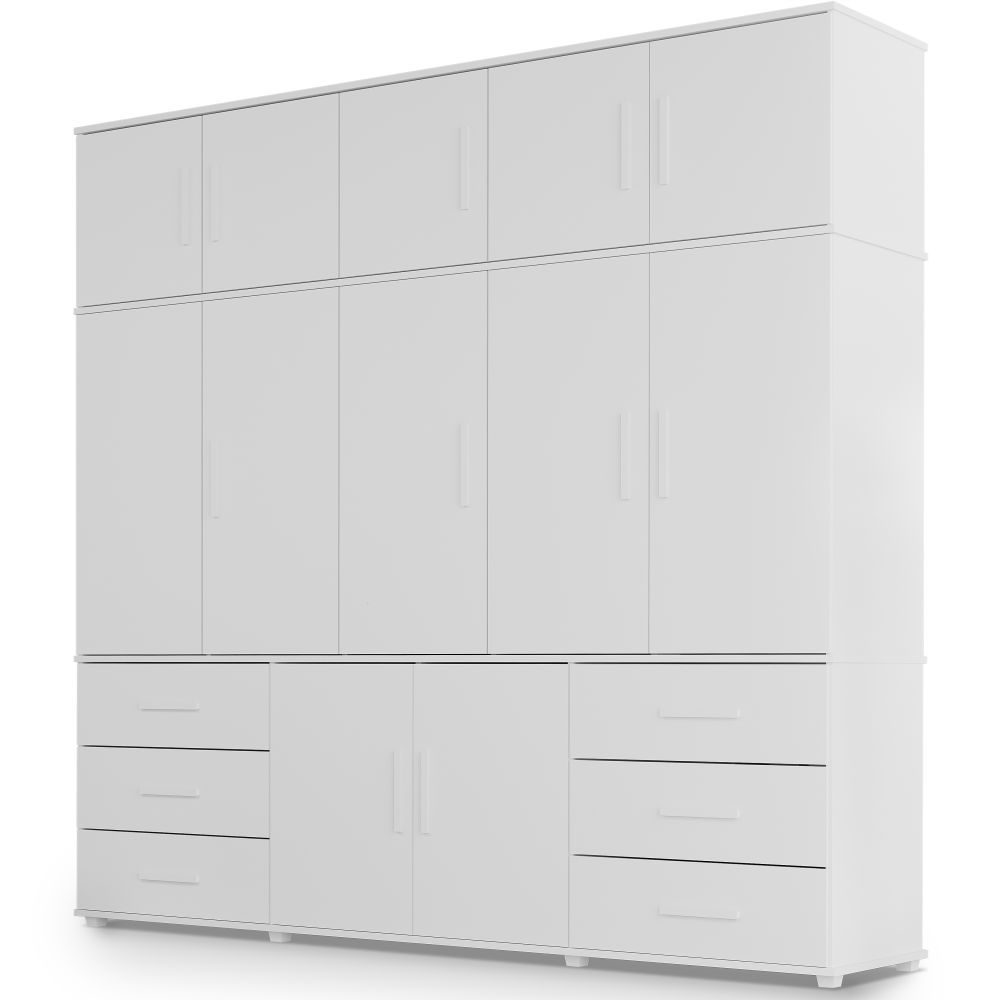 Guarda Roupas de Casal Luapa Lisboa Triplex 12 portas 6 gavetas com maleiro pes Branco 