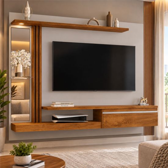 Painel Suspenso Bechara Maresias para TV de 75 polegadas com LED largura de 180 cm Fendi Freijo