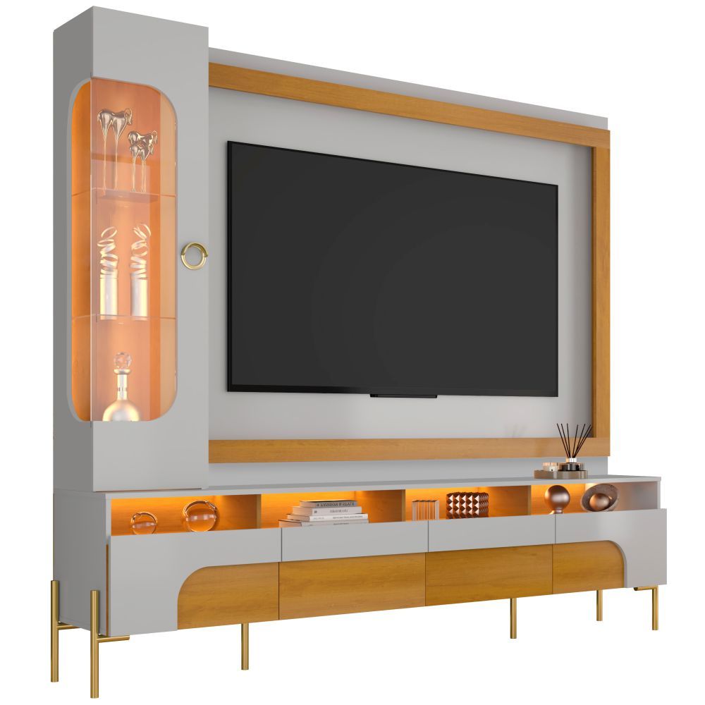 Home Estante Bechara Brilhare Torre Cristaleira com LED largura 216 cm TV ate 75