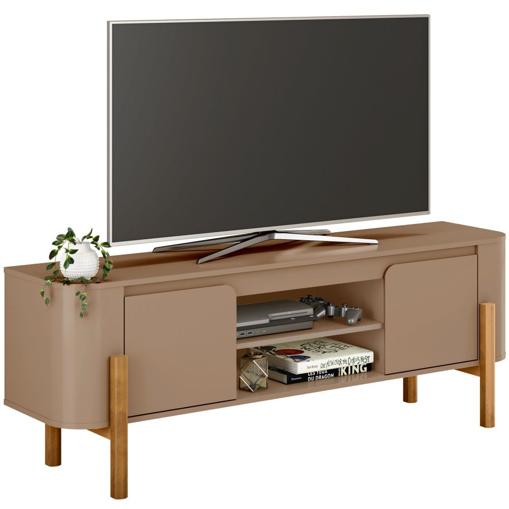 Rack Bechara Camburi 2 portas canto curvo largura 160 cm pés madeira maciça Fendi