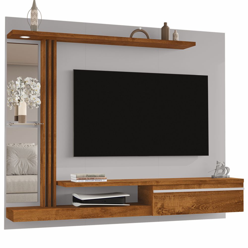 Painel Bechara Denver com LED espelho prateleira vidro para TV de ate 55