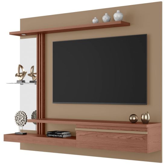 Painel Bechara Denver com LED espelho prateleira com vidro  TV de ate 55