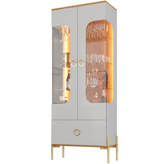 Cristaleira Bechara Lumina 2 portas vidro reflecta LED pés de aço OFF White Naurale