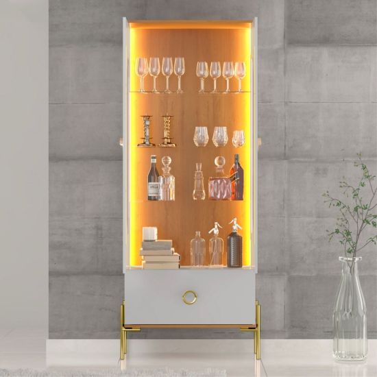 Cristaleira Bechara Lumina 2 portas vidro reflecta LED pés de aço OFF White Naurale