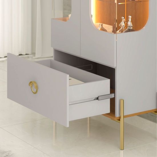 Cristaleira Bechara Lumina 2 portas vidro reflecta LED pés de aço OFF White Naurale