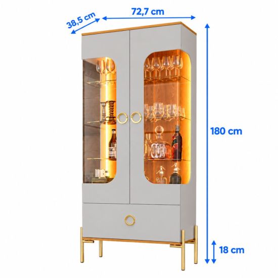 Cristaleira Bechara Lumina 2 portas vidro reflecta LED pés de aço OFF White Naurale