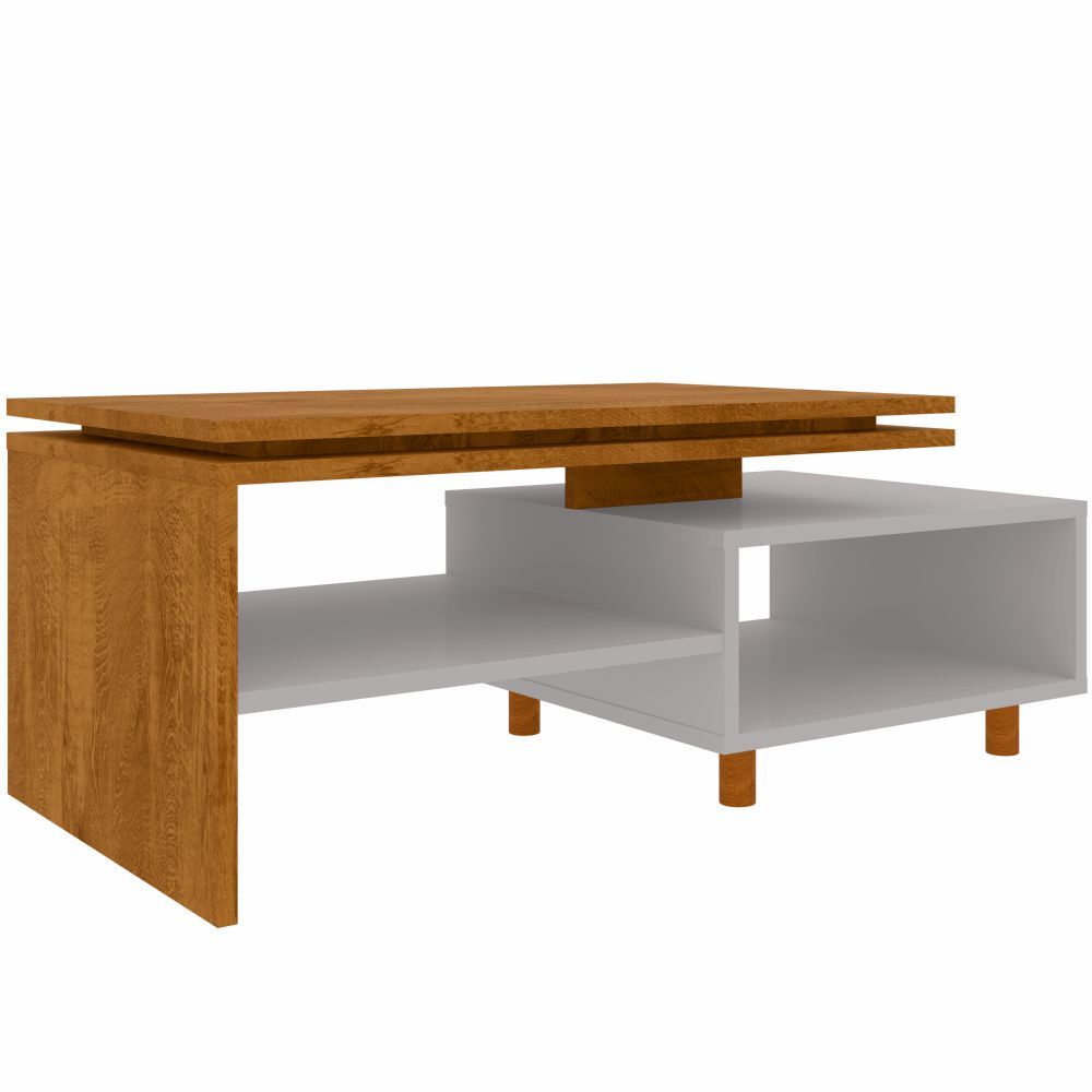 Mesa de centro Bechara Lima retangular largura de 90 cm pés de madeira Naturale OFF White