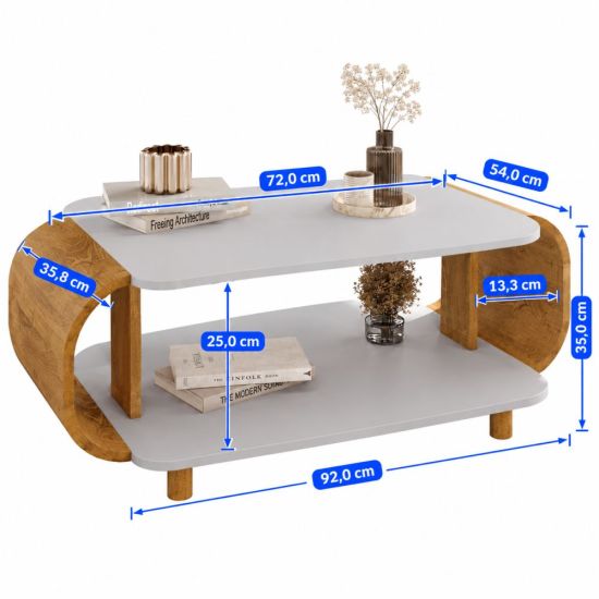 Mesa de Centro Bechara Floripa designer orgânico largura de 92 cm e pés de madeira OFF White Naturalle