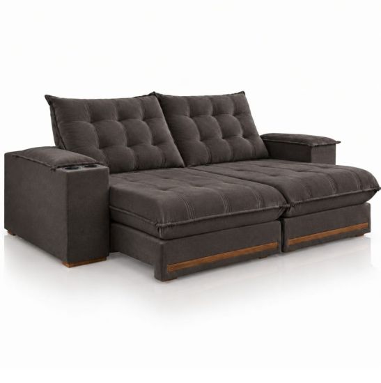 Sofá Retrátil e Reclinável Teixeira Meriti molas ensacadas no assento pillow top de 25 cm, largura de 290 cm Marrom