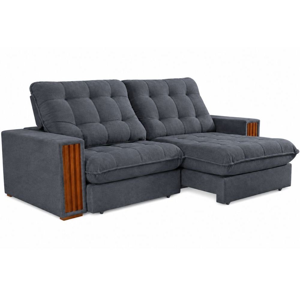 Sofá Retrátil e Reclinável Teixeira Viena molas ensacadas no assento, pillow de 25 cm, largura de 250 cm Grafite