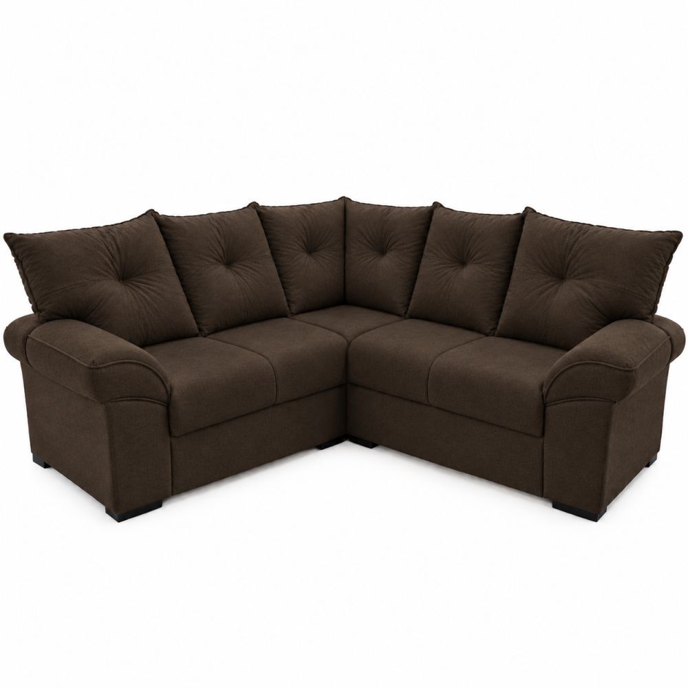 Sofá de Canto Mamflex Lion R1090 5 Lugares em tecido suede veludo Tabaco 