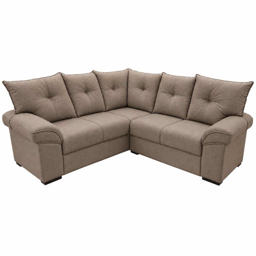 Sofá de Canto Mamflex Lion R1090 5 Lugares em tecido suede veludo Choco Capuccino