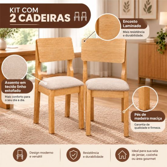 Kit Par Cadeiras Valdemóveis Ana sala de jantar areá gourmet, assento estofado pés madeira maciça Cinamomo